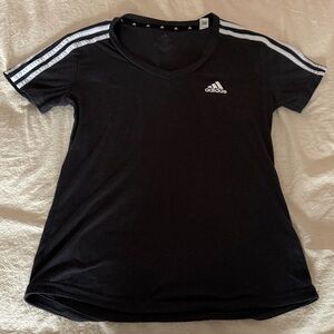 adidas black V-Neck Athletic Shirt with White Stripes